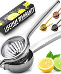 Go-To Stainless Steel Lemon Squeezer with lime and lemon, heavy duty manual citrus press and lime juicer, rust free, large capacity bowl