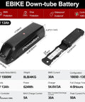 Electric bike downtube battery 48V 13Ah with specifications for eBike conversion, black casing