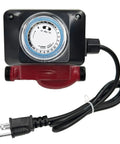 Heavy Duty Hot Water Recirculator Pump With Built In Digital Timer 115V Smooth Operator One Twenty Fifth Horsepower 3/4 By 1/2 Inch Npt Reducing Union Zero Drama Ready To Roll Direct Replacement For Grundfos U P 15 T L C And 595916, showing timer and durable red housing.