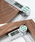 Pro Level Digital Angle Finder Protractor With Roomy Screen For Woodworking And Diy Hustles Featuring Sick Aluminum Build And Dead On Accuracy Calibration Plus Fast Wake Up Feature measuring 90 degrees on wooden angles.