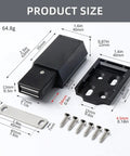 Invisible Push To Open Cabinet Latches For Modern Kitchen And Bathroom Drawers, with dimensions and included screws.