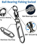 Beefy Heavy Duty Snap Swivels Set With Stainless Rolling Bearings For Freshwater Fishing Stainless Steel Clips In Black Nickel Finish 25 Pack 45 Pound Test High Strength, 360° swivel