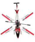 Top view of S107 S107G RC Helicopter With Gyro For Beginners Easy To Fly Stable Flight Brushed Motor LiPo Battery with rotors extended.