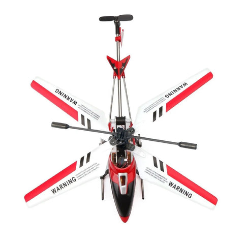 Top view of S107 S107G RC Helicopter With Gyro For Beginners Easy To Fly Stable Flight Brushed Motor LiPo Battery with rotors extended.
