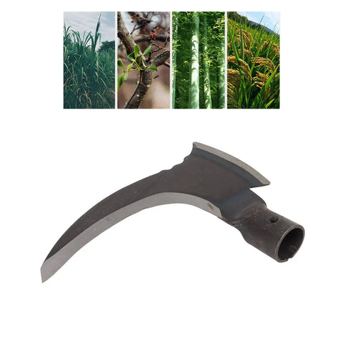 Close-up of Heavy Duty Manganese Steel Double Scythe for Weed Busting and Yard Work, shown with grass and vines
