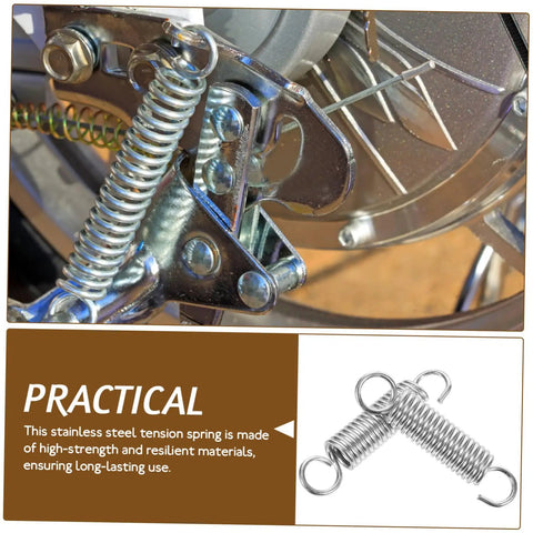Top Tier 10-Piece Stainless Steel Extension Springs Kit Delivers Killer Strength For DIY Gear, Electric Vehicles And Heavy Machinery With Easy Swap Performance. Close-up of stainless steel extension spring with hooks on metal mechanism