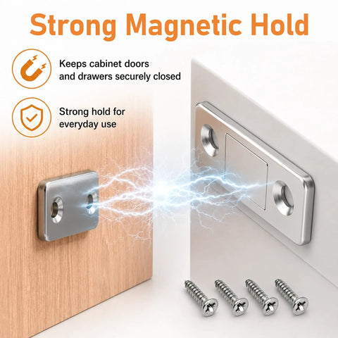 Ultra Slim Magnetic Cabinet Door Catch Set Of 8 With Strong Self Adhesive Mounting No Drill Installation for secure closure