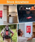 Collage of Fiberglass Fire Safety Blanket Heavy Duty Fire Retardant in home, car, camping, and cabinet settings