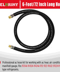 HVAC vacuum hose, 6 ft, black, 1/2 in to 1/4 in flare fittings, high-flow refrigerant hose