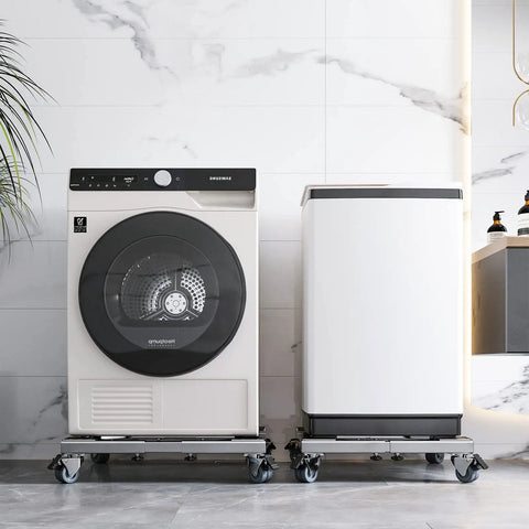 Heavy Duty All Stainless Steel Mobile Fridge Stand Base With Wheels For Washer Refrigerator And Dryer Adjustable Furniture Dolly From 16 To 26 3 8 Inches Easy To Move Sturdy Rolls Smoothly under appliances in kitchen