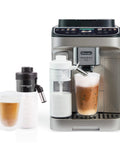 Straight Up Premium Automatic Espresso Machine With Integrated Milk Frother and LatteCrema, stainless steel, serving iced beverages.
