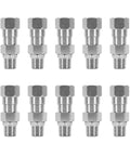 The Real Deal Heavy Duty Stainless Steel Hydraulic Hose Fittings Three Eighth Inch NPT Female To Male Swivel Adapter With Rotating Joint Stops Kinking No Sweat Flexibility For Plumbing Projects Or Auto Repair Work And DIY Enthusiasts. set of 10