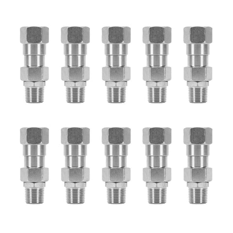 The Real Deal Heavy Duty Stainless Steel Hydraulic Hose Fittings Three Eighth Inch NPT Female To Male Swivel Adapter With Rotating Joint Stops Kinking No Sweat Flexibility For Plumbing Projects Or Auto Repair Work And DIY Enthusiasts. set of 10