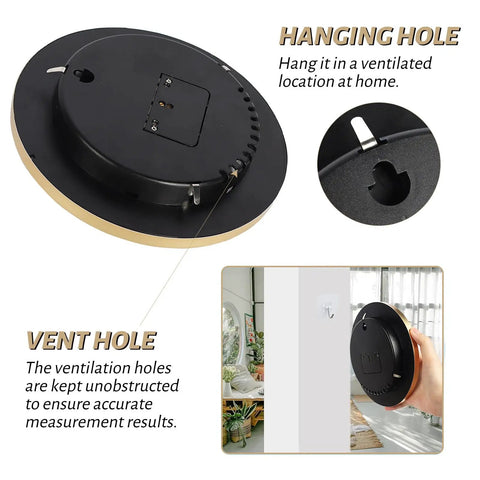 Back view of Three In One All Season Wall Hanging Weather Station with hanging and vent holes for indoor outdoor use.
