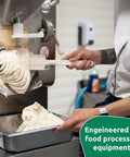 Chef using machine with Food Safe Machine Lube For Go-To Heavy-Duty Bearings And Seals, Sanitary Synthetic Lubricant In Clear Gel.