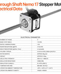 NEMA 17 Through Shaft Stepper Motor with lead screw and electrical data table