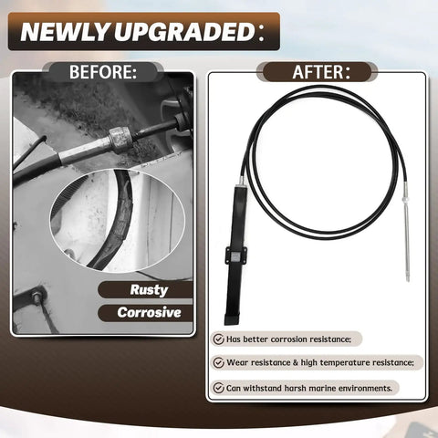 Comparison of old rusty steering cable with upgraded 18 Foot Heavy Duty Mechanical Rack And Pinion Steering Cable For Back Mount Rack Systems
