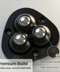Glide Easy Appliance Mover Set With No Sweat Self Adhesive Mounts And Rock Solid 360 Swivel Casters For Kitchen Islands Coffee Bars And Couch Legs Eight Pack Black Finish, showing durable base and smooth steel balls.