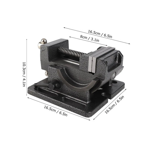 Get Your Hands On This Badass Drill Press Vise Featuring A Hefty 3 Inch Tiltable Cast Iron Body Perfect For Milling Machines It Swings From Zero To Ninety Degrees With An Exact Scale And Fits Most Standard Workshop Setups Like A Champ So You Can Get, showing 3 inch cast iron drill press vise with adjustable clamp and dimensions.