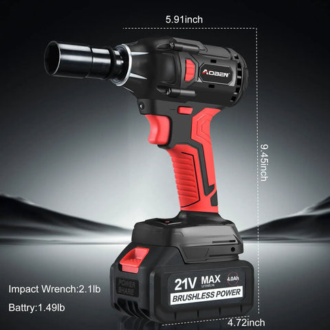 Beast 21V Cordless Impact Wrench With 400 Nm Max Torque And 3000 RPM 4Ah Li Ion Battery close-up view in shop display
