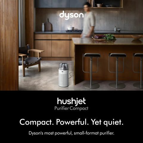 Whisper Quiet Compact Air Purifier For Whole Room Coverage Pet And Allergy Friendly Fully Sealed Filtration 360 Degree Air Intake Low Maintenance Filter White And Silver Great For Pet Owners in modern kitchen.