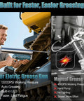 Beast Cordless Electric Grease Gun Kit With Dual 4.0Ah Batteries, 12000 PSI Power; comparison with manual grease gun for heavy machinery lubrication