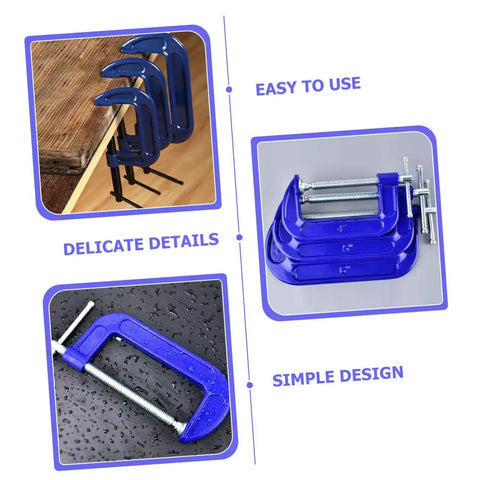 Heavy Duty 4 Inch G Clamp Table Mount For Woodworking And Metalworking Projects A Super Sturdy Workholding Clamp To Secure Materials On Your Workbench Quick Setup And Stable Grip For Hassle Free Builds featuring blue clamps in various views including installed on a workbench