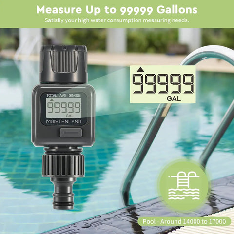 Water Flow Meter For Garden Hose With IPX6 Waterproof LCD Display And High Accuracy Three Quarter Inch Hose Thread Meter near pool