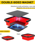 Magnetic Wrench Organizer And Collapsible Magnetic Parts Trays For SAE And Metric Tools with double-sided magnet feature, foldable red silicone tray.