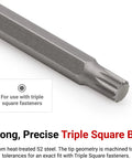 Close-up of a durable S2 steel Three Eighths Inch Drive M10 Long Triple Square Bit Socket for heavy-duty tasks.