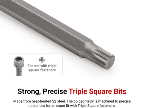 Close-up of a durable S2 steel Three Eighths Inch Drive M10 Long Triple Square Bit Socket for heavy-duty tasks.
