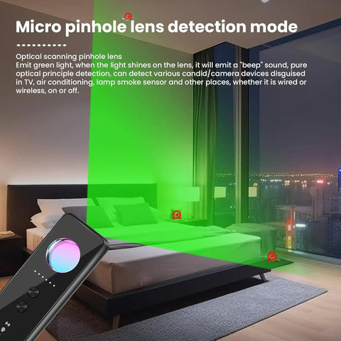 Hidden Camera Detector For Hotels And Travel, 6 Level Sensitivity Wireless RF Sweep with micro pinhole lens detection mode