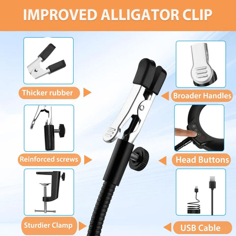 Improved alligator clip on Helping Hands Soldering Station With 10X Magnifying Glass And Built In Light, reinforced and sturdy design