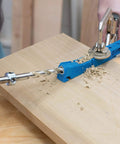 Using Pocket Hole Jig 310 Small Durable DIY Tool for Tight Spaces on wood, shown with drill for creating rock solid joints.