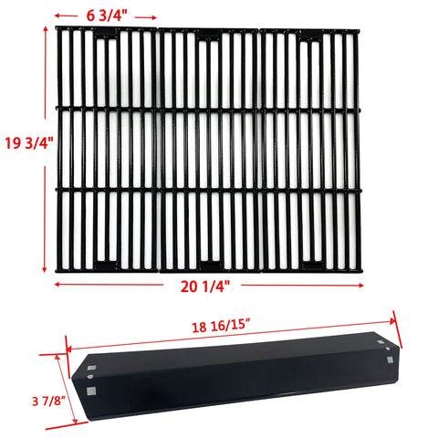 Boss Level DG234 Heat Plates And Cast Iron Cooking Grids Replacement Kit For Chargriller King Griller Gas Grill Models 3001 3008 4000 5050 5072 5252 5650 includes black cast iron cooking grid measuring 20 1/4" x 19 3/4".