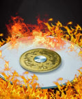 Lazy Susan Turntable 360 Degree Rotating Glass Tray surrounded by flames, large 110 cm tempered glass, centerpiece for dining tables.
