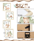 Framed Woodland Nursery Wall Art 4 Pack Cute Forest Animals Prints for Baby Kids Bedroom and Playroom Gallery Wall Set, 10x10 Inch Artwork Featuring Be Brave, Stay Little, Be Kind, Dream Big with fox, hedgehog, squirrel, bear. Size and frame details shown.