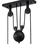 Iron Hill Vintage Style Three Light Indoor Pulley Pendant In Matte Black Finish With Silver Shade Interiors, Adjustable Height
