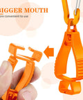Close-up of Six Pack Glove Clips for Work Belt Loop and Pants with durable plastic clip shown open, showcasing bigger mouth.