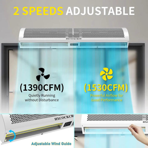Sixty Inch High Velocity Air Curtain For Doors That Chases Pesky Flies With Straight Up Powerful 1530 Cfm Flow And No Fuss Wall Mount Setup Featuring A Reliable Magnetic Switch To Keep Bugs Out Of Restaurants And Homes Quick with adjustable speeds.
