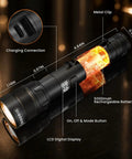 Ultra Bright USB C Rechargeable Flashlight With Four Modes, 5000mAh Battery, LCD Power Display, IP54 Water Resistant Lantern close-up