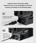 Connection steps for Heavy Duty Egpu Dock Station with 800 Watt Internal Power Brick and PCIe Gen 4 x4 connection.