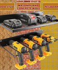 Heavy Duty Power Tool Organizer Rack With Two Levels And Four Cordless Drill Holders, Space Saving Wall Mount Shelf for garage