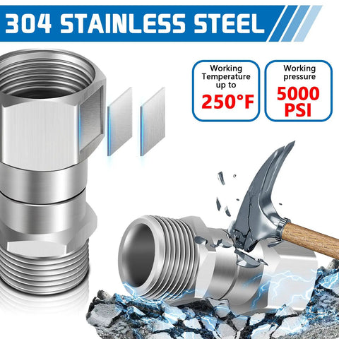 2 Pack M22 to 14mm Pressure Washer Swivel Fittings, Anti Twist Connector Joint, 360 Degree Kink Free Swivel for Gun and Hose, Stainless Steel, Handles Up To 5000 PSI, 304 stainless steel