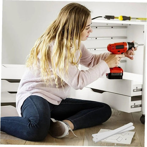 Plastic Drawer Slides Replacement Set White Bottom Mount Rails For Cabinets And Furniture installation by person using drill