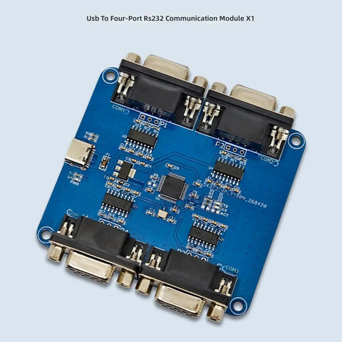 Plug And Play Slick Quad Port Type C To RS232 Serial Converter Board With Live Activity Led Indicators Compact Mounting Pcb For Automation Diagnostics Embedded Tech Fix Heavy Duty Quick Swap Setup, features four RS232 ports.