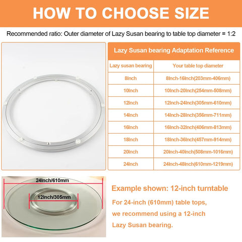 Front view of a 12-inch silver metal lazy Susan bearing ring for turntable hardware.