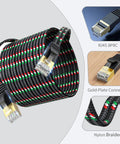 Flat Nylon Braided Cat7 Ethernet Cable 25 Ft Dope Ultra Slim And Heavy Duty Shielded Pure Copper LAN Cord delivers 10Gbps for gaming