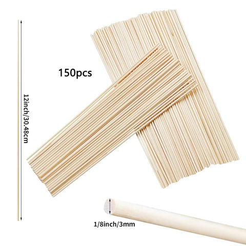 Top Shelf 1/8 X 12 Inch Wooden Dowel Rods 150 Pack For Crafts And DIY Projects, beige smooth hardwood sticks.