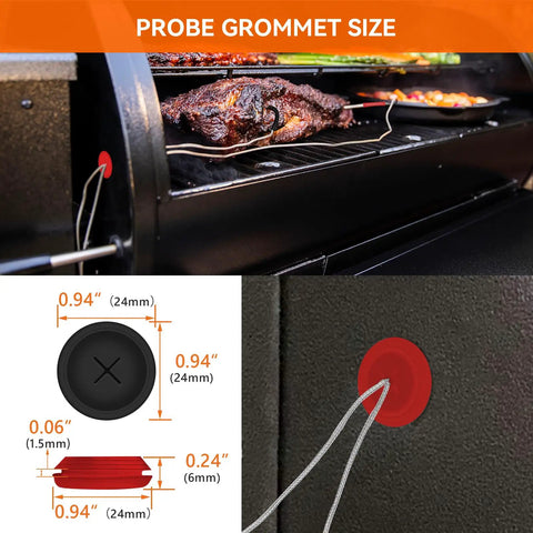 2 Pack Meat Thermometer Probes For Pit Boss Pellet Grills And Smokers, Waterproof 3.5 mm Plug Probes with Grommets in use